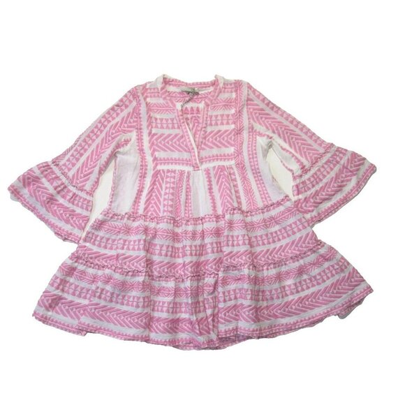 NWT Devotion Twins Ella Tunic in Neon Pink Blue White A-line Tiered Mini Dress L